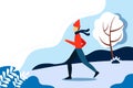 Man jogging in the morning in winter. Concept illustration for healthy lifestyle, exercising, jogging. Vector