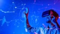 Man Engaging with Virtual Reality Technology with Digital Interface Elements Representing Artificial Intelligence and Royalty Free Stock Photo