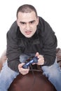 Man with a joystick for game console