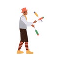 Man juggler character perfuming amusement entertainment with clubs isolated on white background Royalty Free Stock Photo