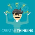 Man juggling with brain filled lightbulbs and new ideas - creative thinking concept vector EPS illustration Royalty Free Stock Photo