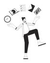 Man juggling of tasks bw concept vector spot illustration