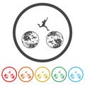 Man jump through the gap icon. Set icons in color circle buttons Royalty Free Stock Photo