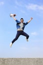 Man jump and shout megaphone Royalty Free Stock Photo