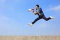 Man jump and shout megaphone Royalty Free Stock Photo