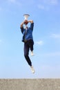 Man jump and shout megaphone Royalty Free Stock Photo