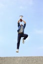 Man jump and shout megaphone Royalty Free Stock Photo