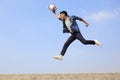 Man jump and shout megaphone Royalty Free Stock Photo