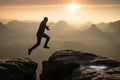 Man jumping against sky during sunset. Pure excitment