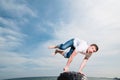 Man jumping on the beach Royalty Free Stock Photo