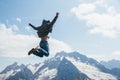 Man jumping on mountain Royalty Free Stock Photo