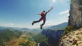 Man Jumping Off Cliff Into Air Royalty Free Stock Photo