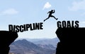 Man jumping over abyss with text DISCIPLINE/GOALS Royalty Free Stock Photo