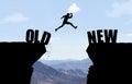 Man jumping over abyss with text OLD/NEW. Royalty Free Stock Photo