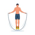 Man jumping rope. Healthy lifestyle. Beautiful male athlete. Slim body.