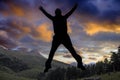 a young man is jumping for an artistic photo