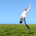 Man jumping on summer field Royalty Free Stock Photo