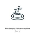 Man jumping from a trampoline outline vector icon. Thin line black man jumping from a trampoline icon, flat vector simple element Royalty Free Stock Photo