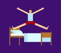 Man jumps out of bed. Guy wakes up Royalty Free Stock Photo