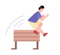 Man jumps over obstacle with effort, cartoon vector illustration isolated. Royalty Free Stock Photo