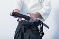 A man with katana on Iaido practice