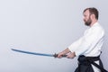 A man with katana practice Iaido Royalty Free Stock Photo