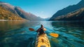 Kayaking on a mountain lake by Generative AI
