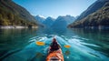 Kayaking on a mountain lake by Generative AI