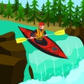 Man kayak rafting concept background, flat style Royalty Free Stock Photo