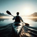 man kayaking or canoeing on a flat water lake