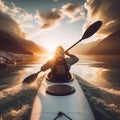 man kayaking or canoeing on a lake