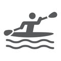 Man kayaking glyph icon, sport and rowing, canoeing sign, vector graphics, a solid pattern on a white background.