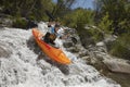 Man Kayaking On Mountain River