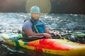 Man kayaking over the mountain river rapids Royalty Free Stock Photo