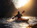 Man kayaking on the river in the early morning. Sport and active lifestyle concept. Made with Generative AI