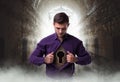 Man with keyhole in chest, lock from the heart Royalty Free Stock Photo