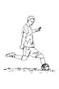 Man Kick a Soccer Ball, Simple Vector Hand Draw Sketch Royalty Free Stock Photo