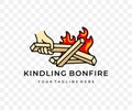 Man kindles a bonfire, balefire, fire and flames, colored graphic design