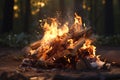 Man kindles a bonfire, balefire, fire and flames, illustration. Generative AI