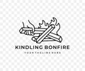 Man kindles a bonfire, balefire, fire and flames, linear graphic design