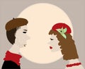 Man kiss woman retro vintage vector Royalty Free Stock Photo