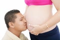 Man kissing the belly of his pregnant wife Royalty Free Stock Photo