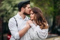 Man kissing his girlfriend on the forehead Royalty Free Stock Photo