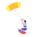 Man kitesurfing, extreme active summer water sport and hobby