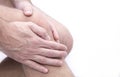 Man with knee pain and feeling bad in medical office. Osteoarthritis , osteophyte, subchondral sclerosis. massage for