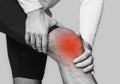 Man with knee pain, highlighted in red