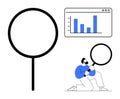 Man examining data visualization with magnifying glass, representing research and analysis Royalty Free Stock Photo