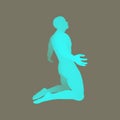 Man kneeling and praying to God. 3D Human Body Model. Design Element