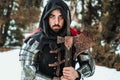 Man knight in historical clothing with an ax Royalty Free Stock Photo