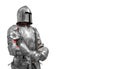 Knight in shiny metal armor on a white background Royalty Free Stock Photo